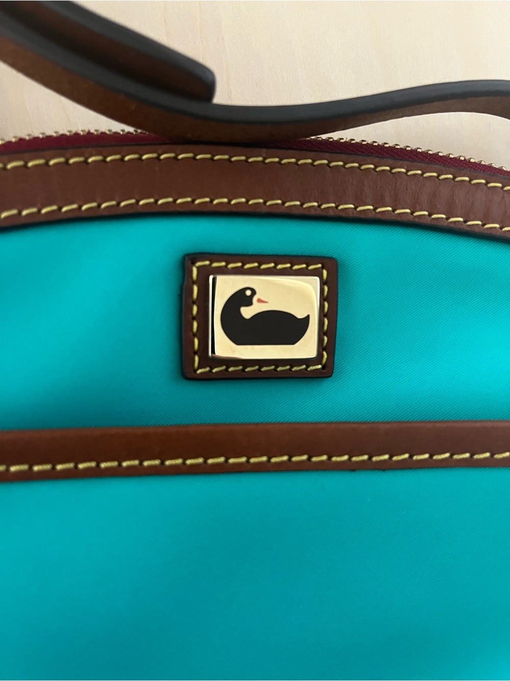 Dooney & Bourke Teal Nylon Domed Wayfarer Crossbody Bag with Brown Leather Trim - Picture 8 of 10
